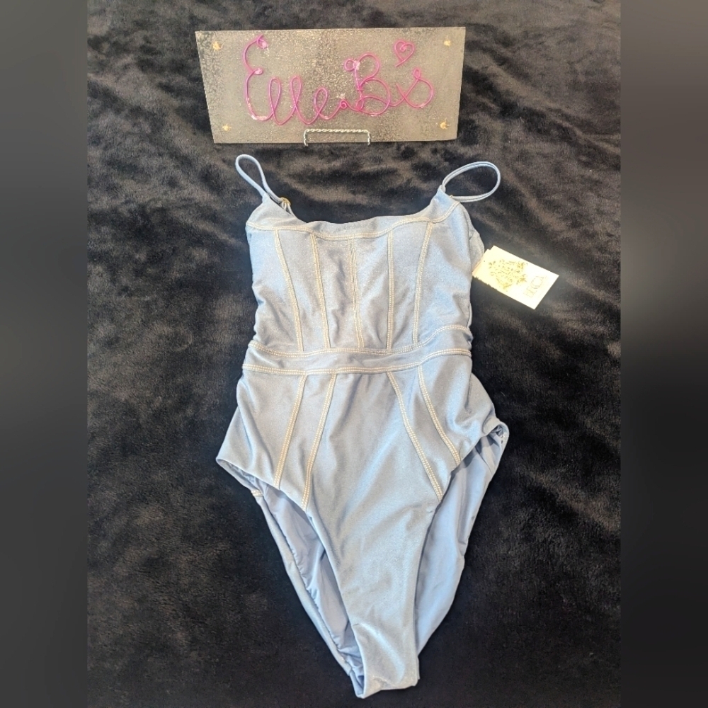NWT Becca Light Blue/ SilverOne Piece Swim Suit S